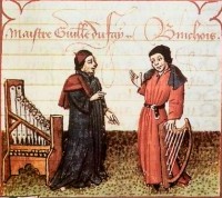 Links Guillaume Dufay, rechts Gilles Binchois. Afbeelding uit 1451 / Bron: Martin le Franc, 