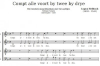 Fragment uit een moderne partituur van 'Compt alle voort'
